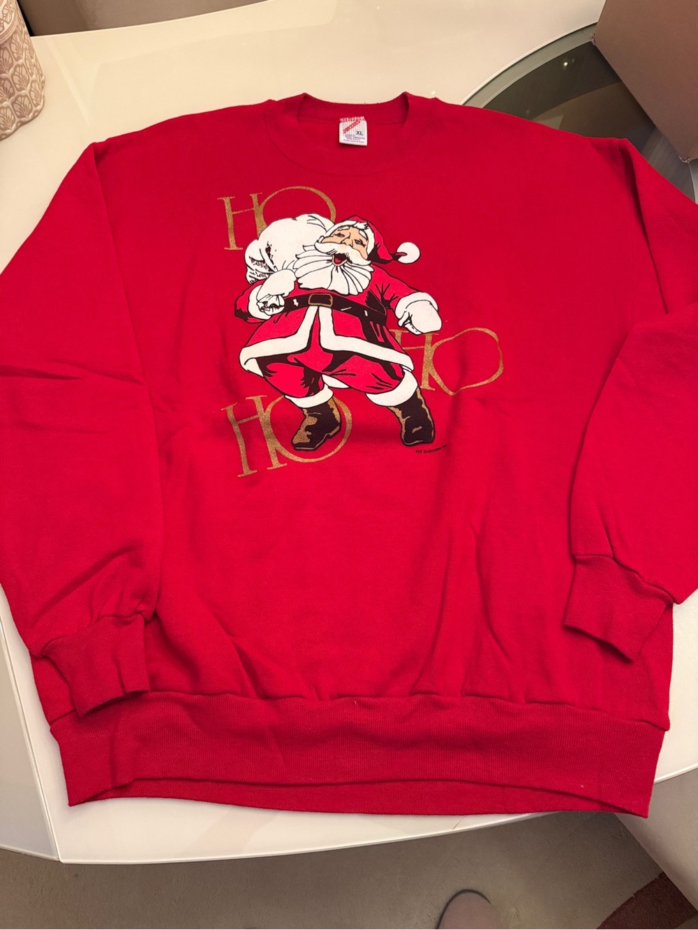 Jerzees Red Santa HO HO Graphic Crewneck Sweatshirt